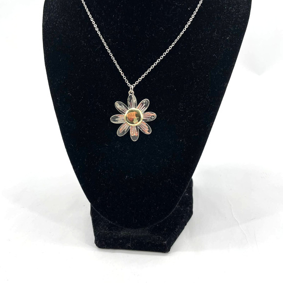Daisy Silver Color Chain with Silver and Gold Color Pendant Women's Necklace - Picture 1 of 9